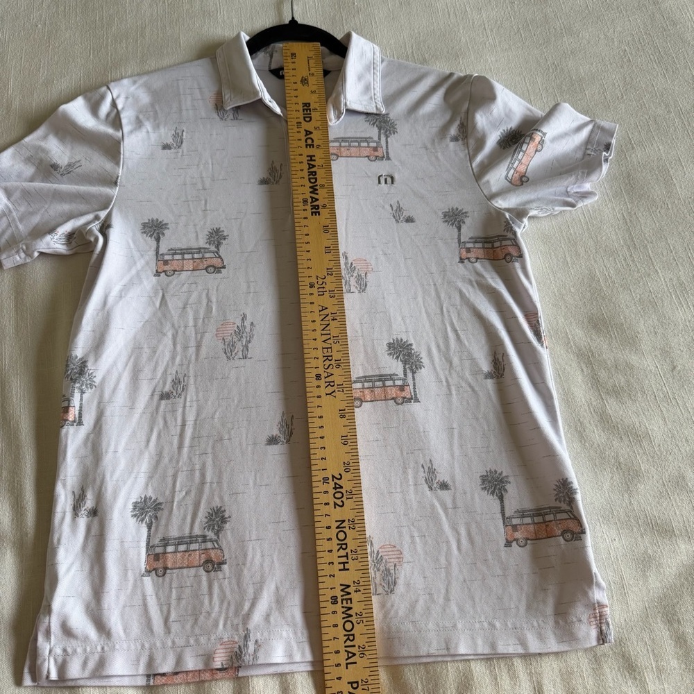 Travis Mathew Polo Shirt Mens S Volkswagen Bus Palm Tree Golf Resort Performance - Picture 5 of 12